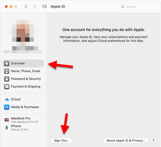 Apple ID Preferences in macOS Monterey
