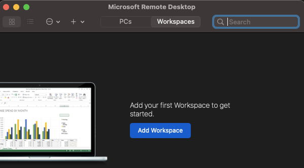 An example of the Microsoft Remote Desktop Workspaces section