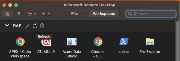 Example of refreshing in Microsoft Remote Desktop