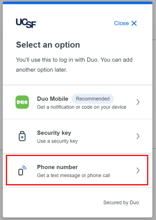 Select an Option — Phone Number