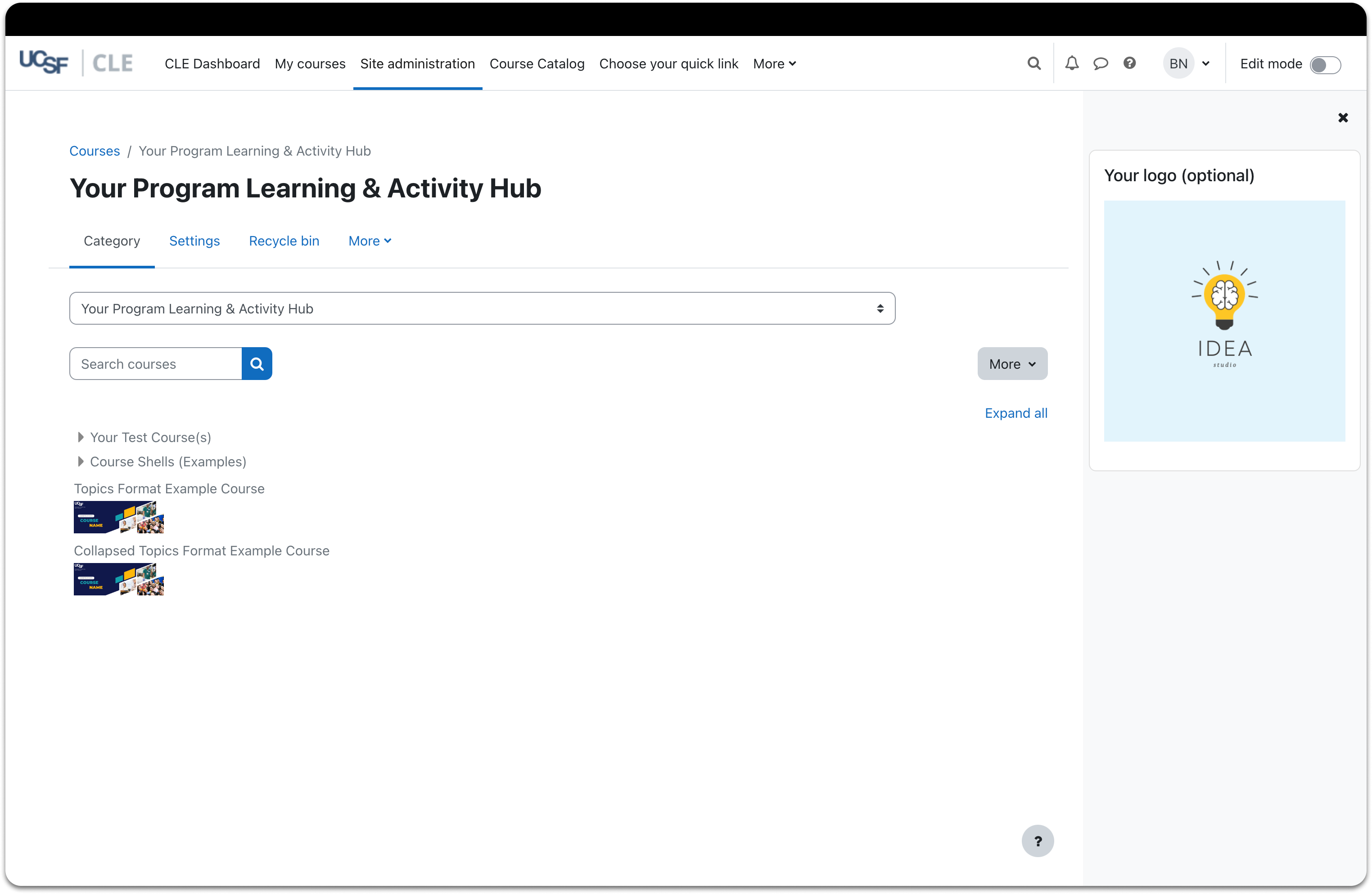A screenshot of “Your Program Learning and Activity Hub” page in the CLE where users can search and access.