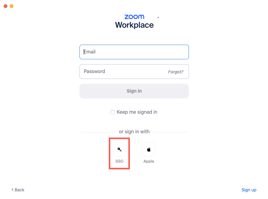 Zoom SSO selected screenshot