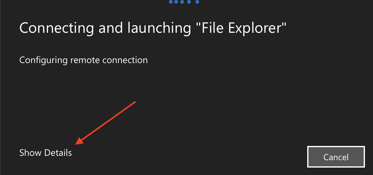 A screenshot of the "Configuring Remote Connection" portion with the "Show Details" button highlighted