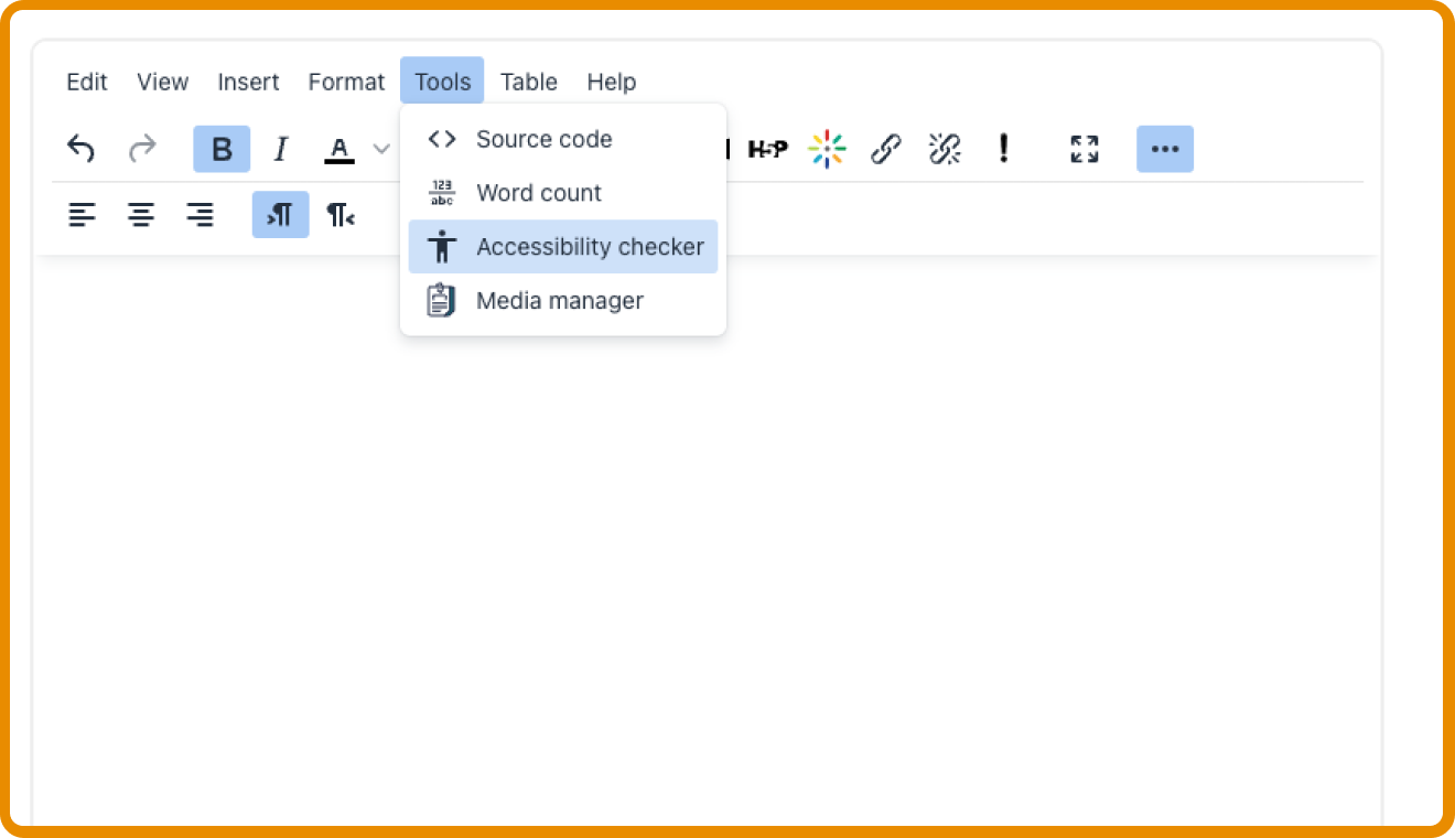 A screenshot of a Moodle course in Moodle version 4.4, showing the TinyMCE 6 text editor, which will, with Moodle 4.4, become the default text editor for all Moodle instances. 