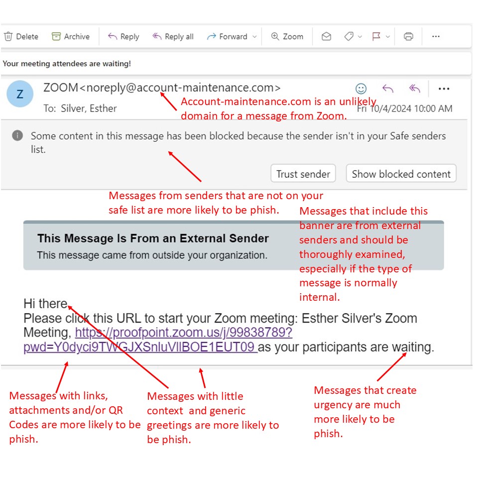 Zoom mock phish indicators