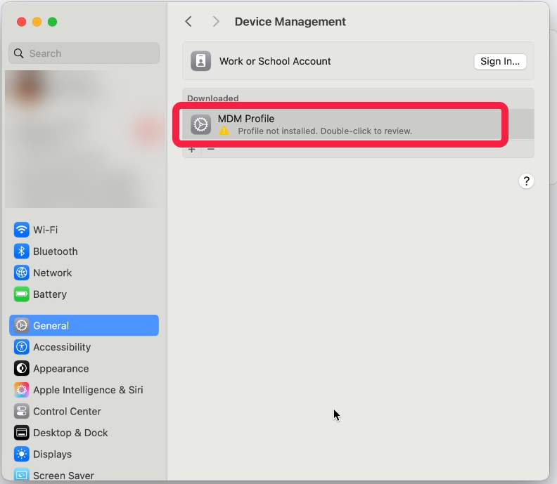Double-click on MDM Profile (Sequoia)