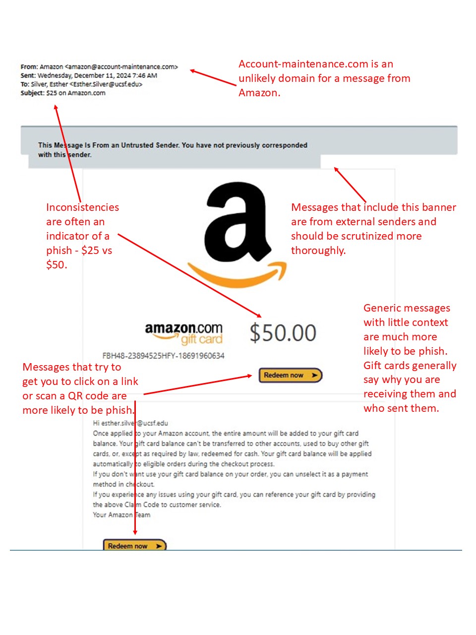 Amazon Mock Phish Indicators