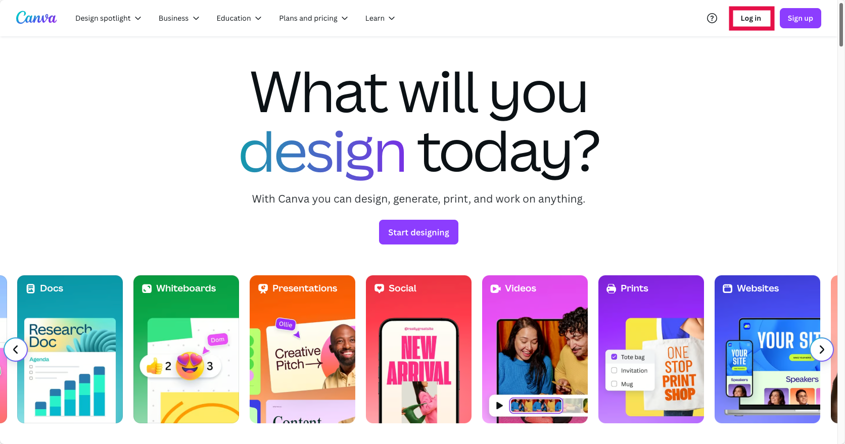 Accessing Canva - Login Selected