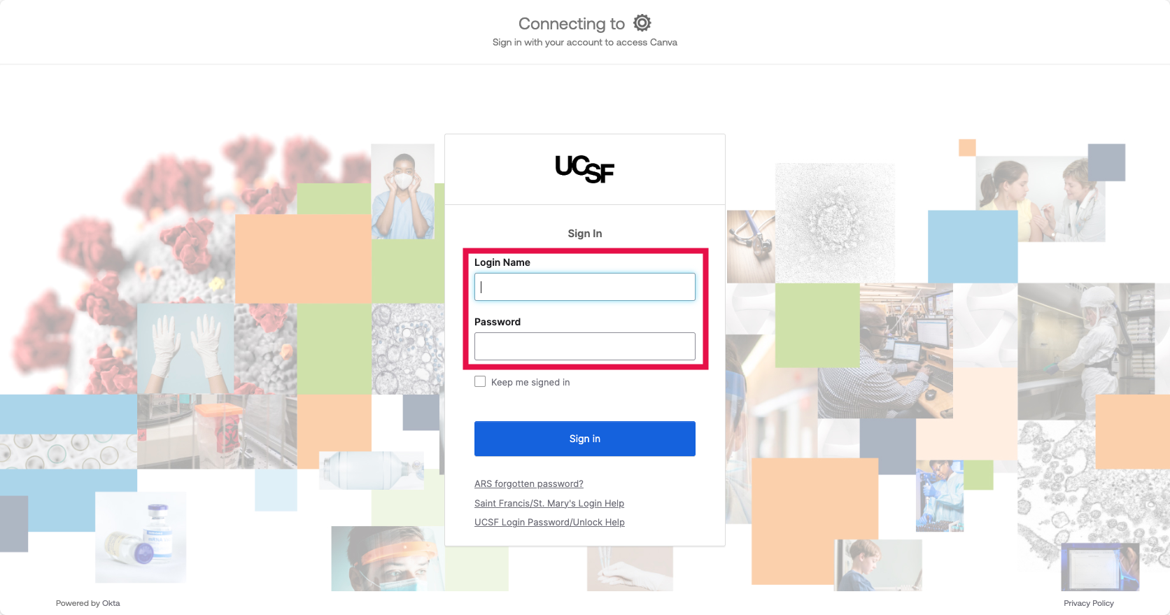 Accesing Canva - Enter UCSF Email and Password in Okta