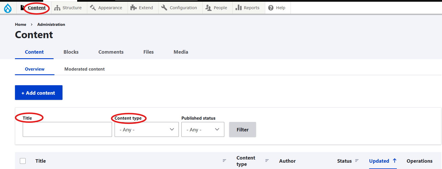 Screenshot of content search options on your website