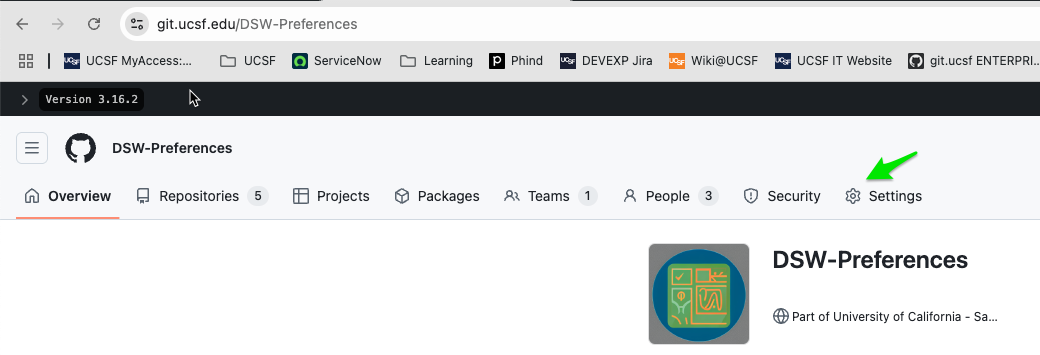 screenshot of accessing an organization's settings in the GitHub UI
