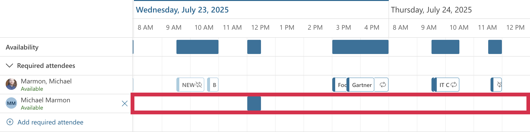Outlook - Scheduling Assistant (Availability Selected)