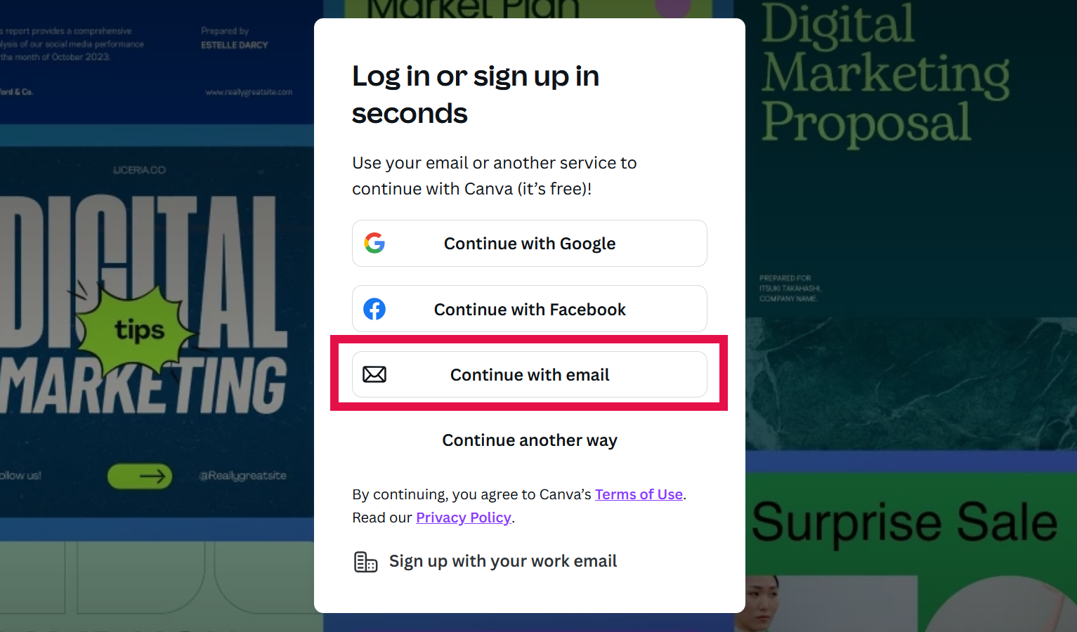 Continue with email option