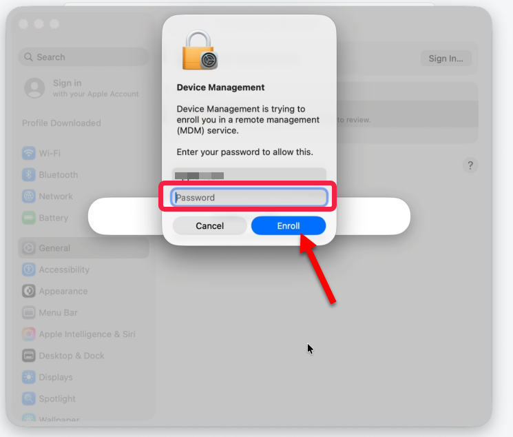 Approve MDM enrollment via computer password