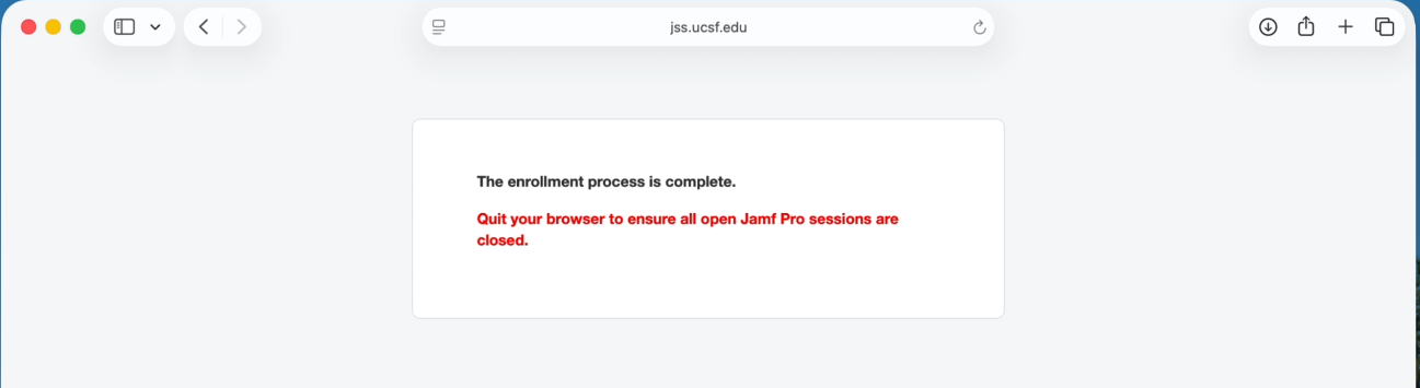 Jamf enrollment completed successfully message