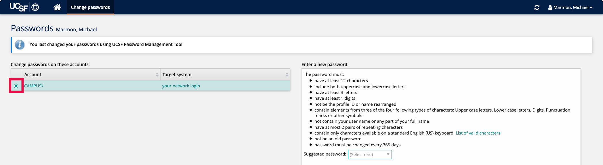 Change Password - Select Account