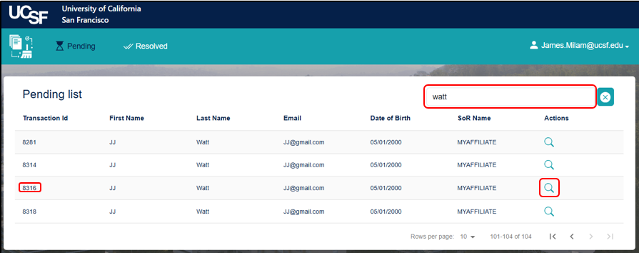 De-Duplication - Select the Magnifying Glass