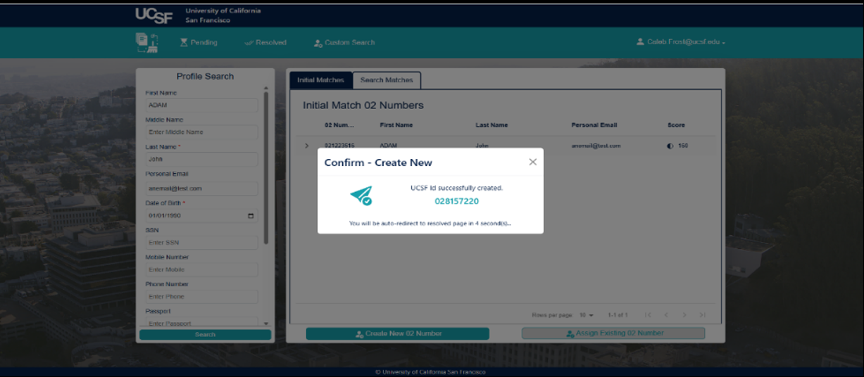 De-Duplication - Confirm - Create New (Confirmation message)