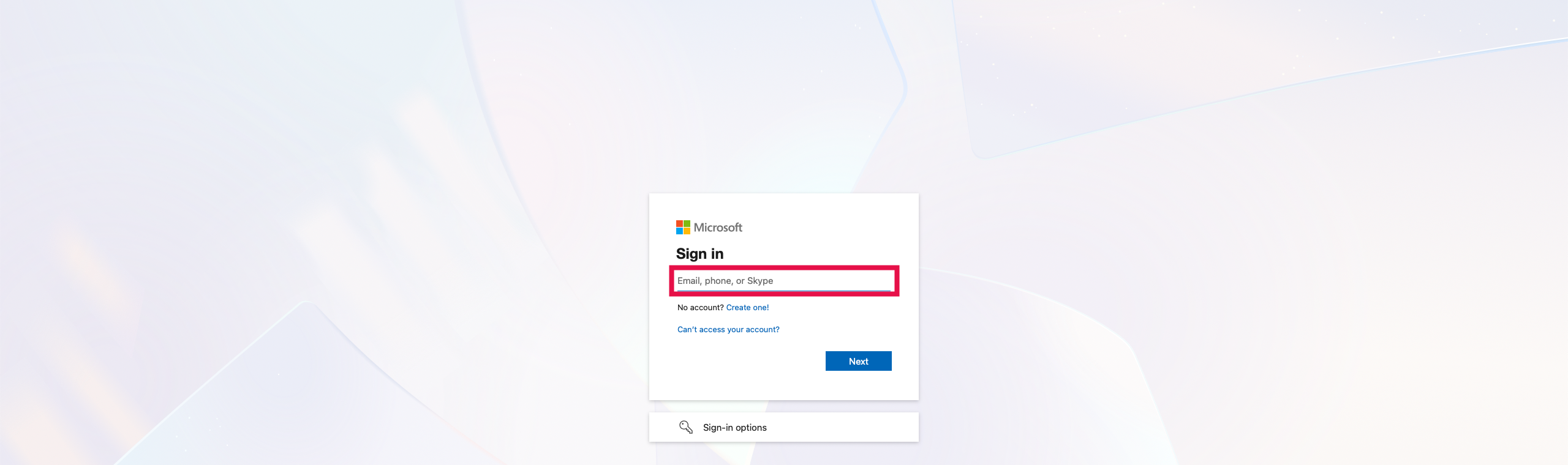 Microsoft Login Screen