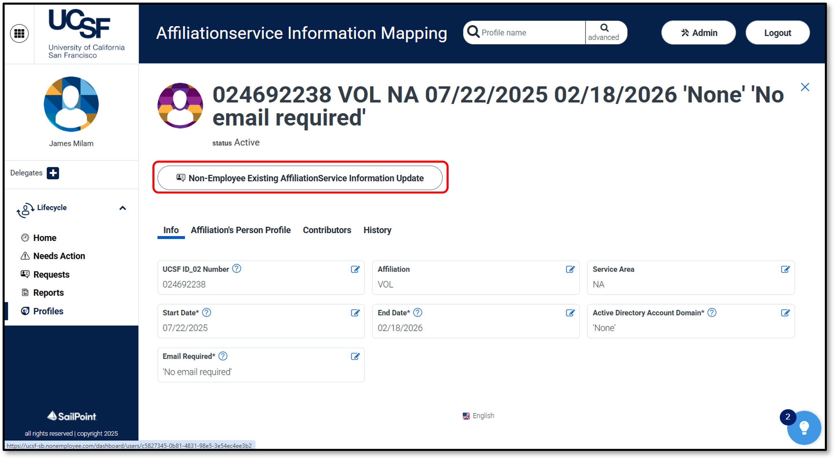 MyAffiliate - Affiliation Service Information Mapping (Form selected)