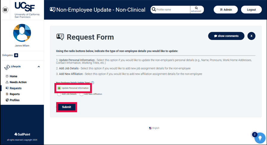 MyAffiliate - Non-Employee Update - Non-Clinical (Update Personal Information)