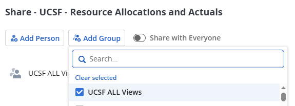 Screen Shot of adding the group UCSF All Views