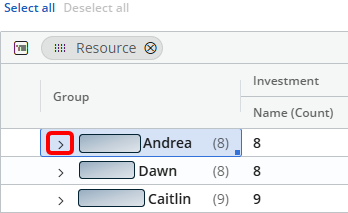 Screen shot of resources, unexpanded, with arrow for expanded highlighted