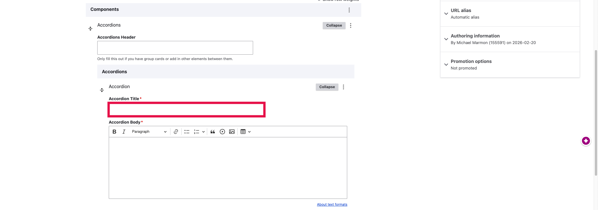 Add Accordions - Add Accordions Section Title