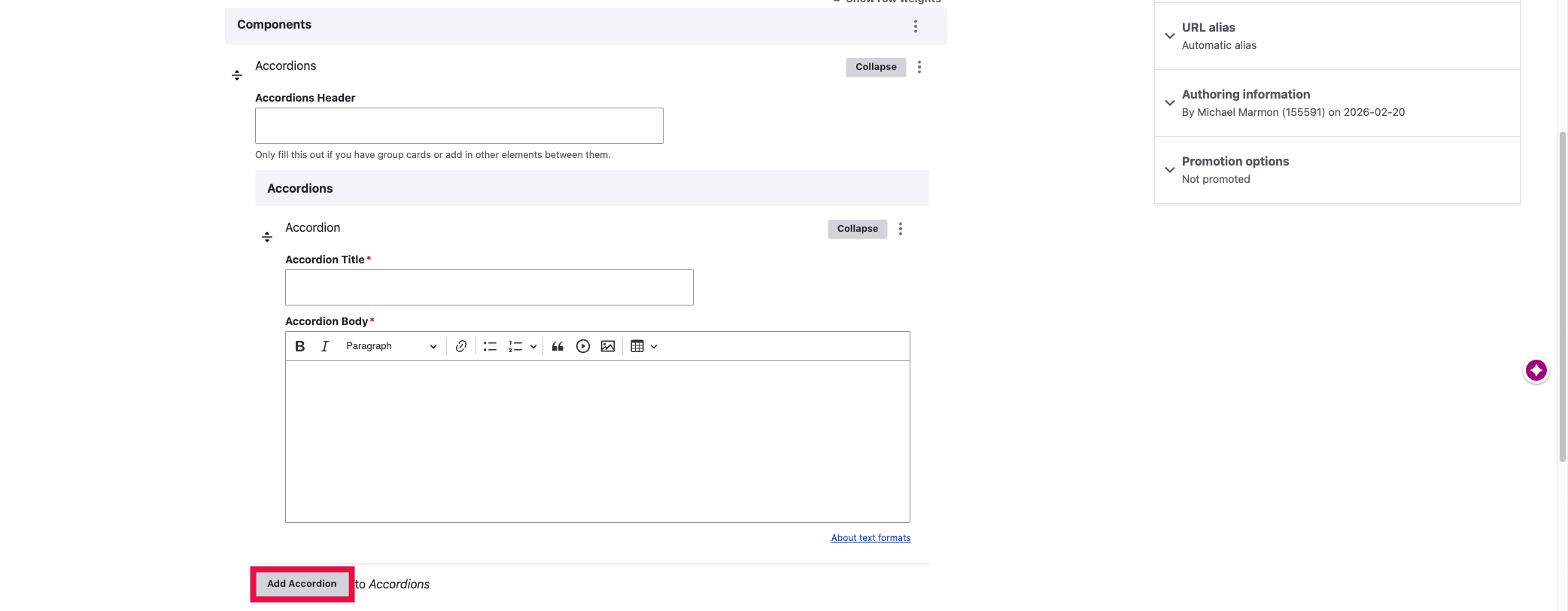 Add Accordions - Add Accordions Selected