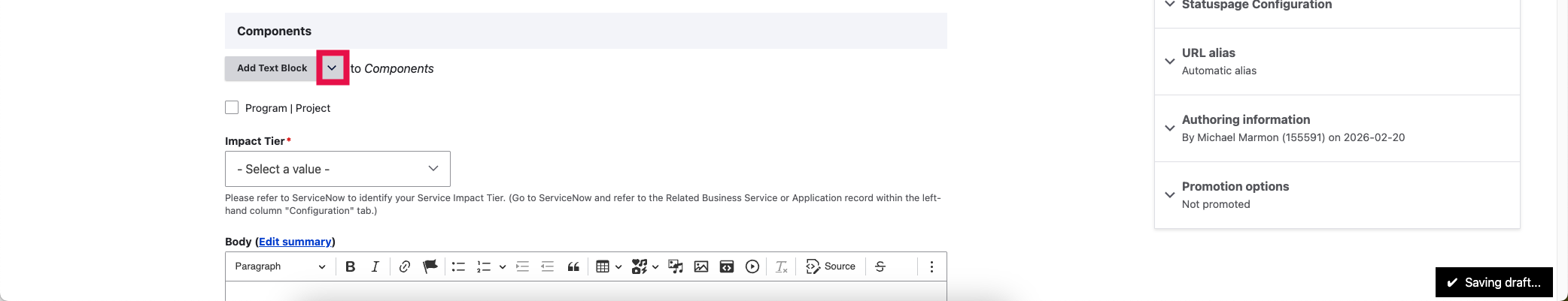 Add Steps - Dropdown Arrow Selected