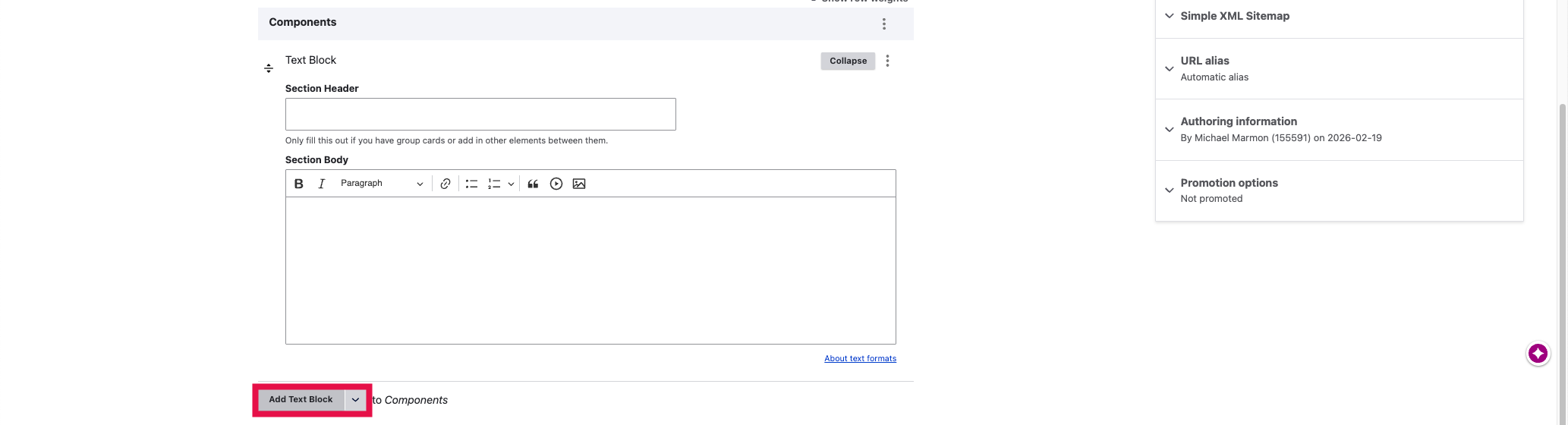 Add Text Block - Add Text Block Selected
