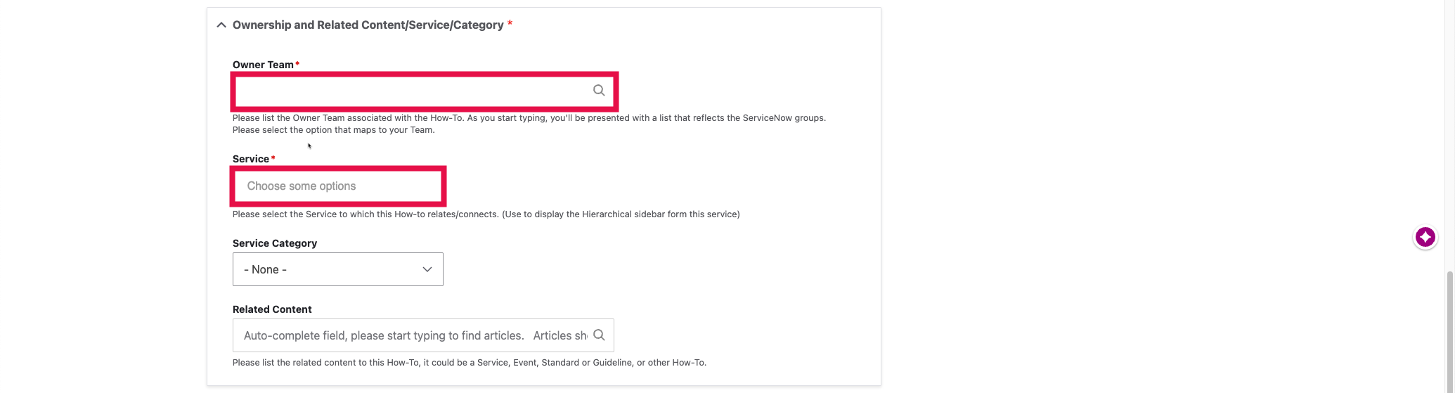 How-To Page - Ownership and Service Selected
