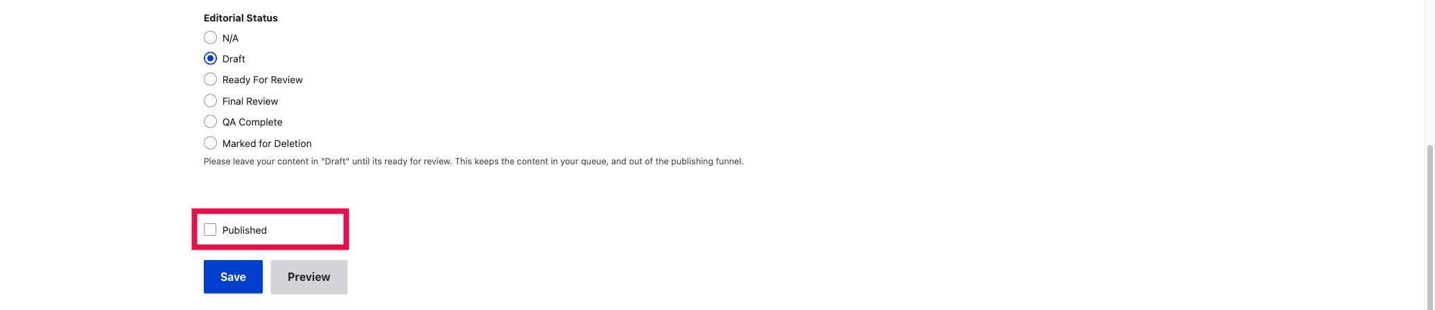 How-To Page - Publish Status Selected