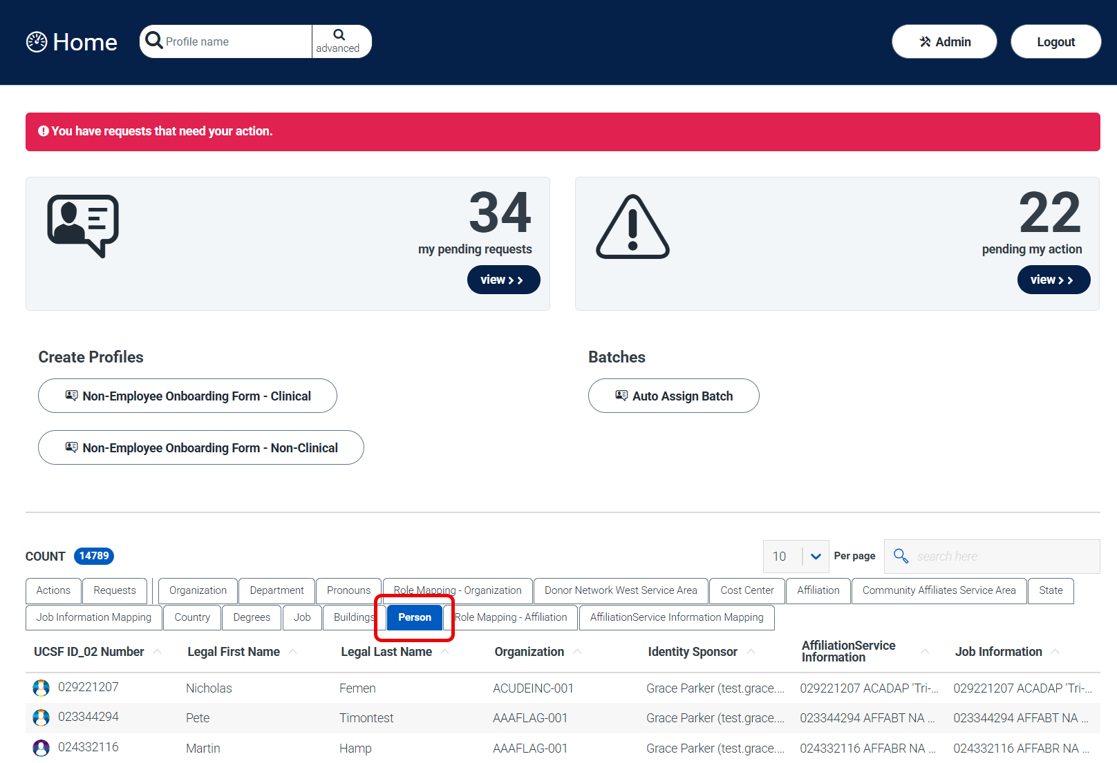 MyAffiliate Dashboard - Person Selected