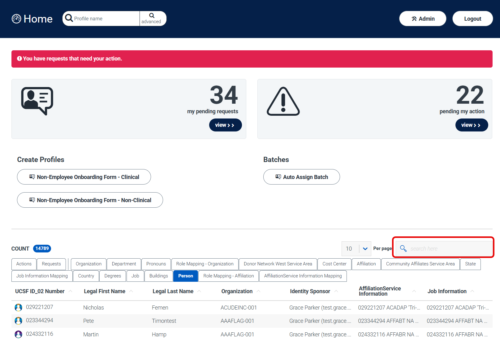 MyAffiliate Dashboard - Search Field Selected