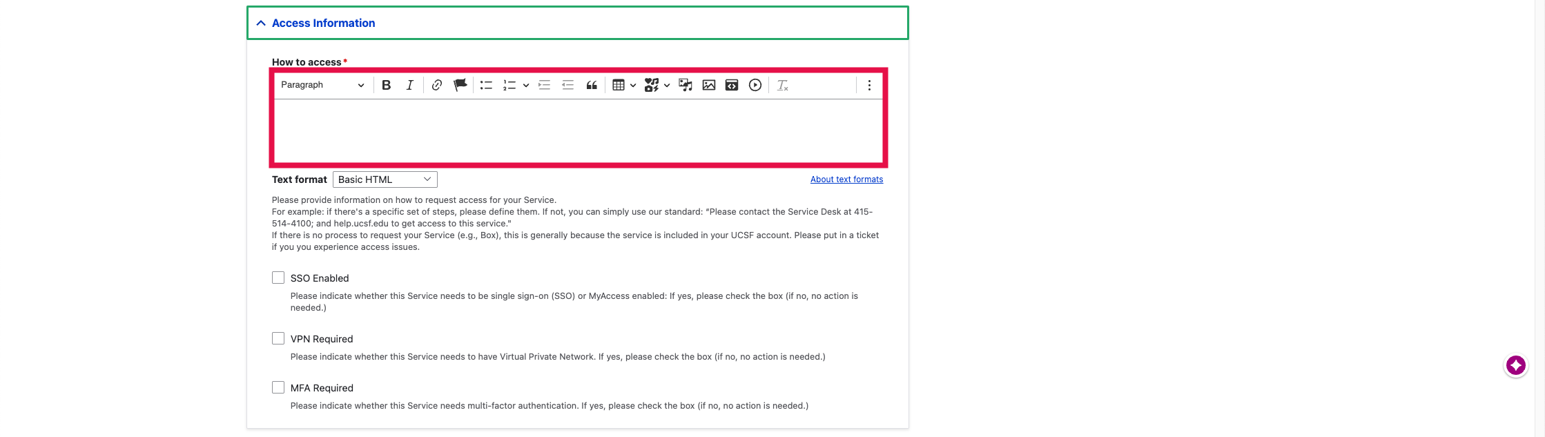 Service Page - How to Access Selected