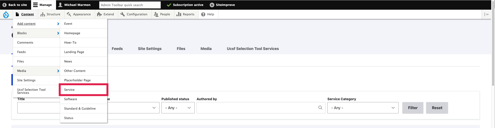 Service Page - Service Selected