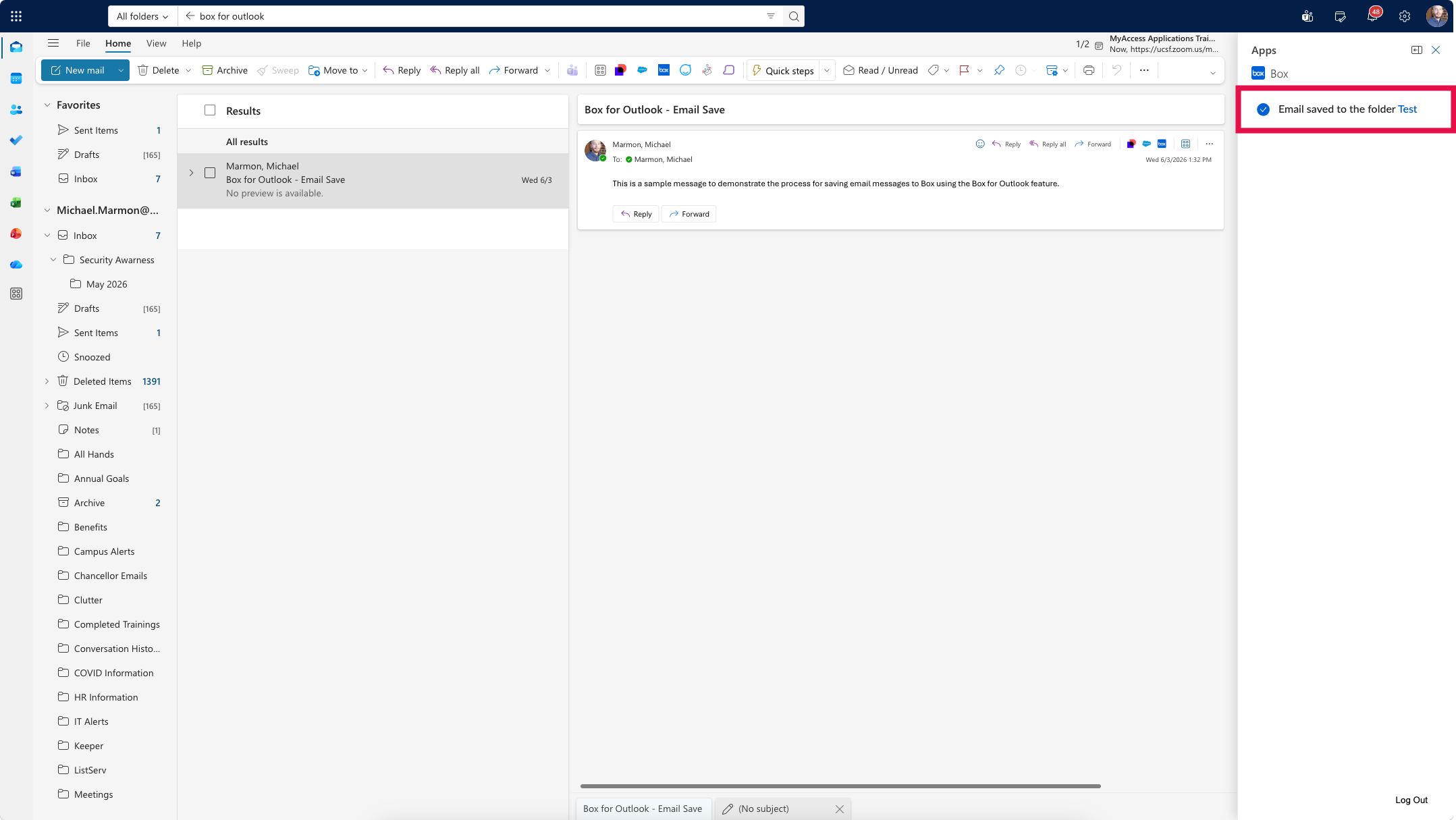 Box for Outlook - Save Email Confirmation (Confirmation Selected)