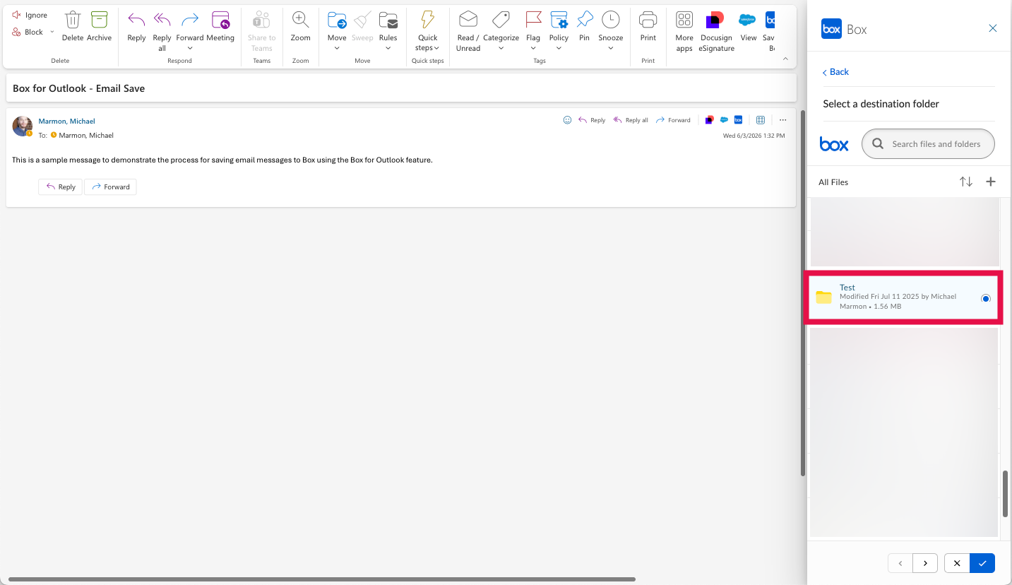 Box for Outlook Panel - Select Radio Button next to folder