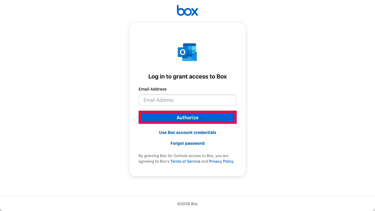 Box to Outlook - Single Sign On (Authorize Selected)