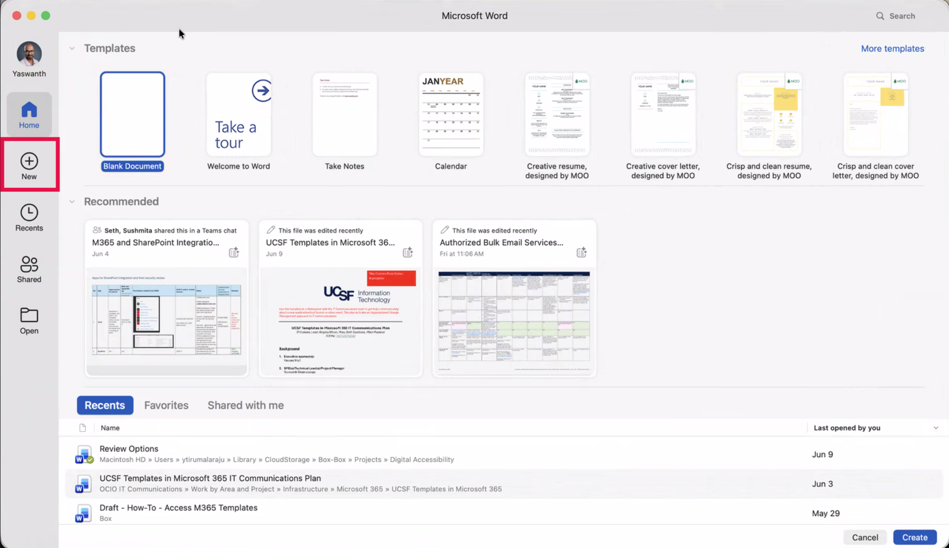 Microsoft Word Landing Page (New Selected)