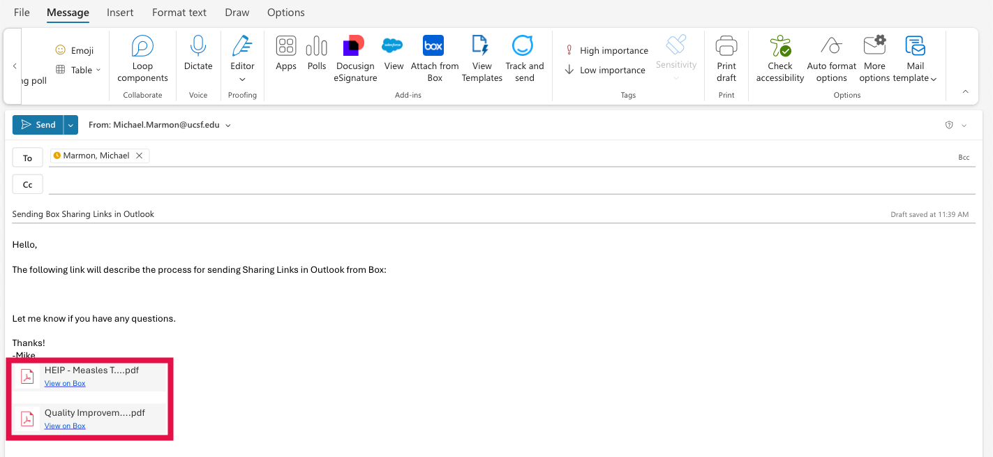 Sending Sharing Links (Sharing Links Selected)