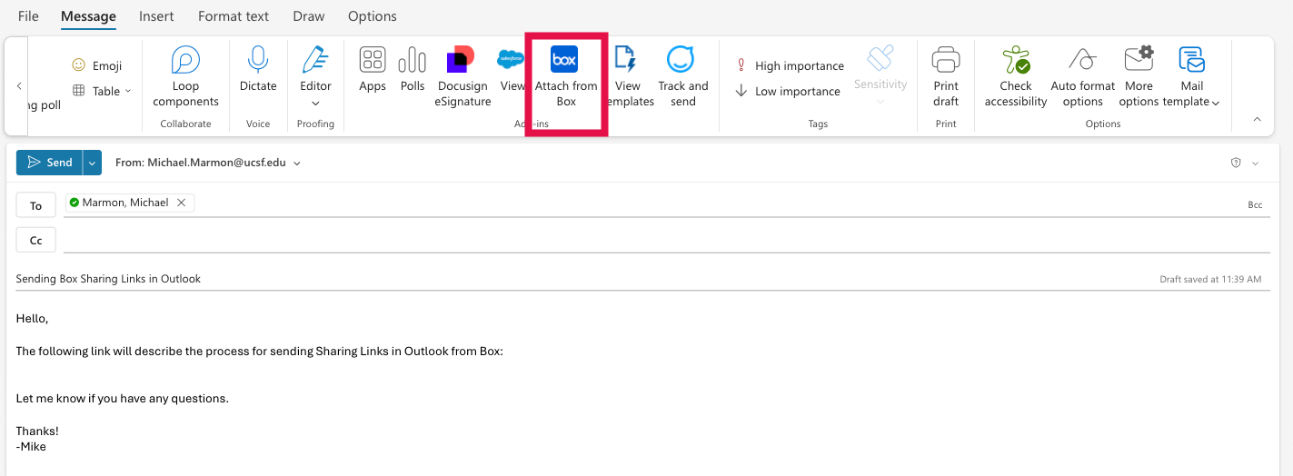 Sharing Links (Save to Box Selected)
