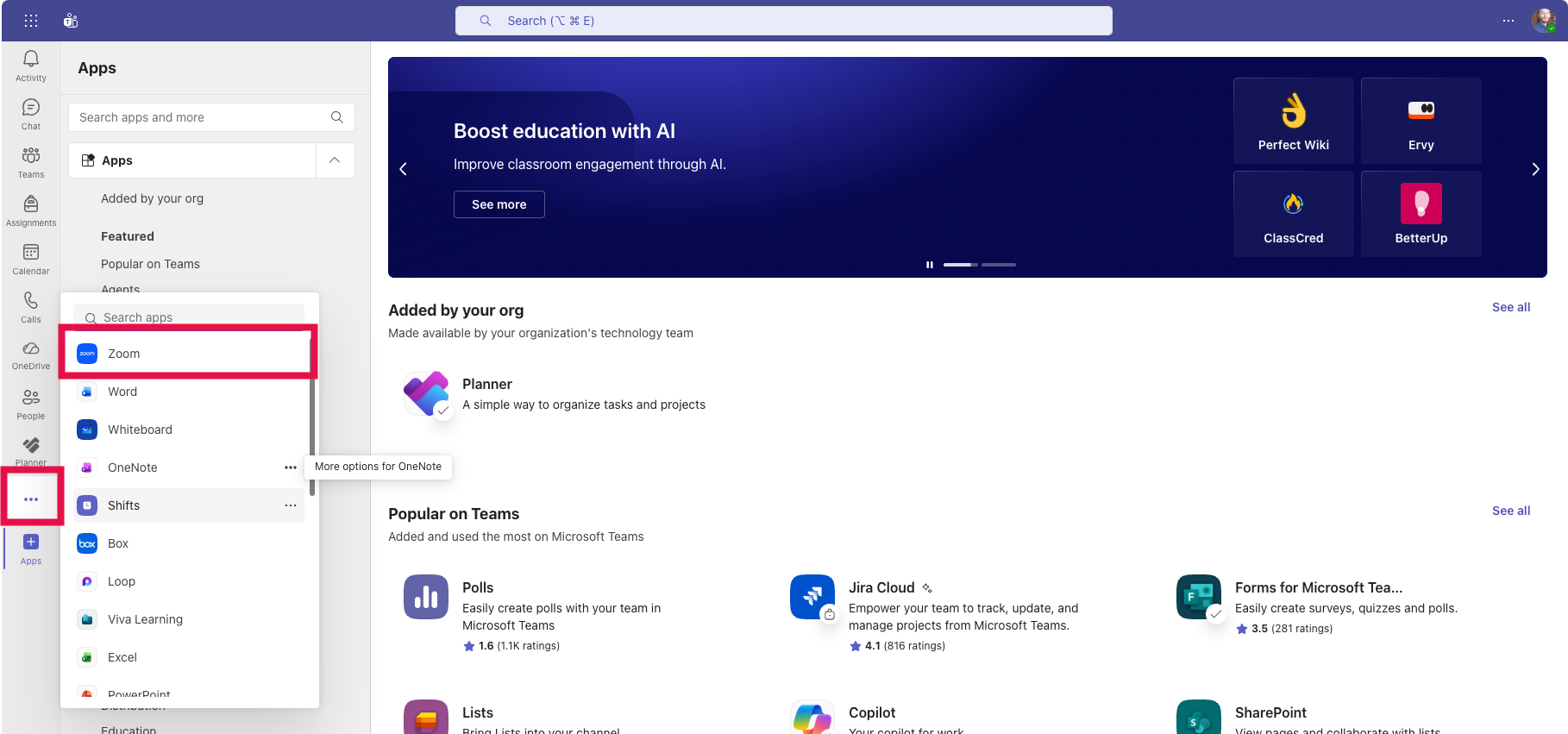 Adding Zoom to Teams (Teams Apps Zoom Selected)