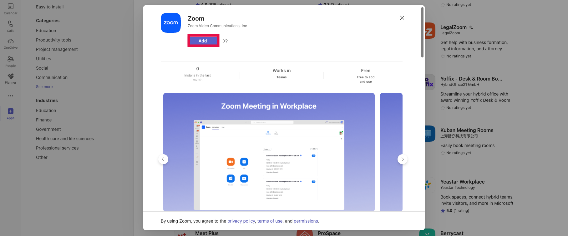 Adding Zoom to Teams (Zoom Card Add Selected)
