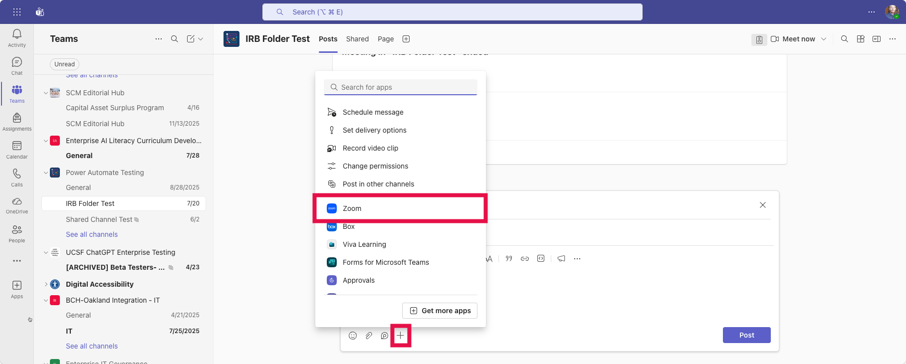 Using Zoom in Teams (Starting Zoom in Channel)