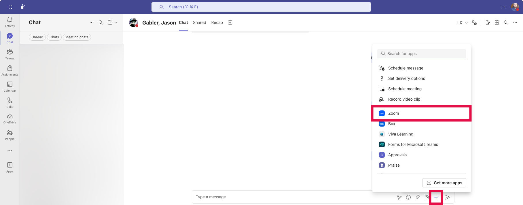 Using Zoom in Teams (Starting Zoom in Chat)