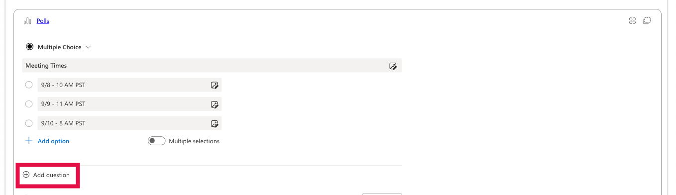 Outlook Poll - Add Question Selected