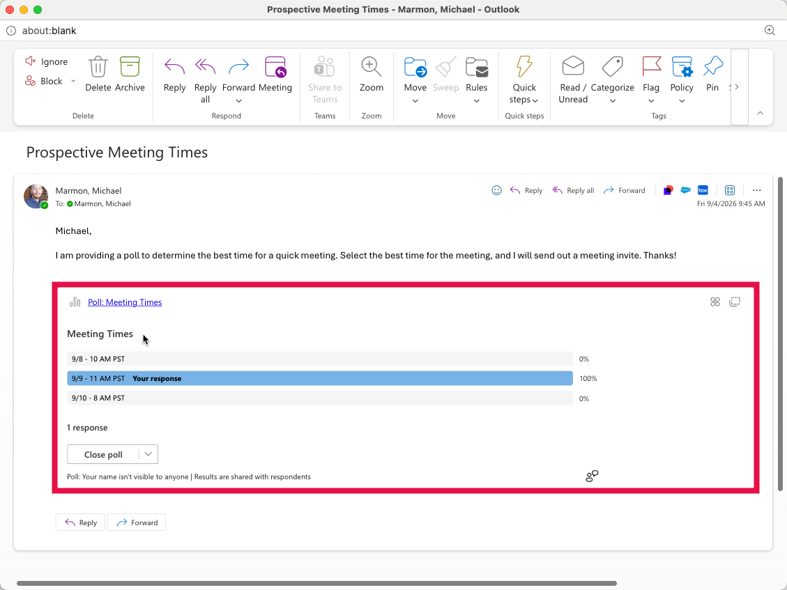 Voting in an Outlook Poll - Confirming Response