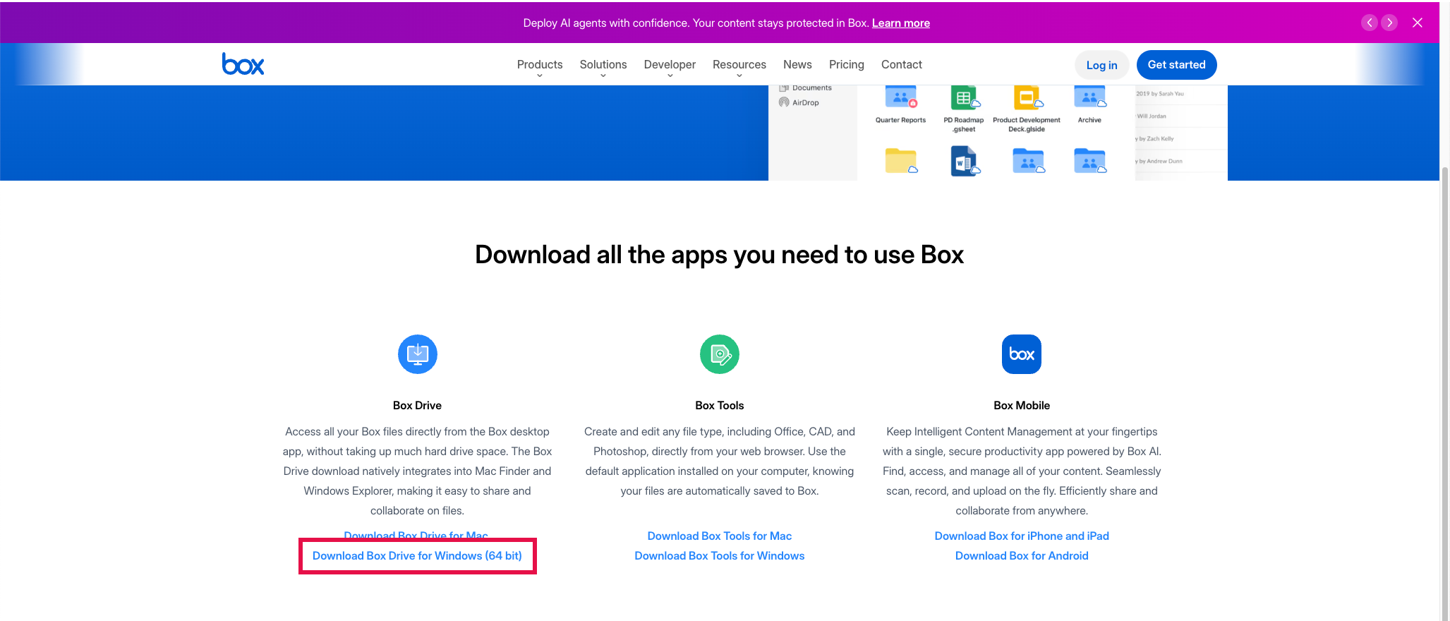 Box Resources (Download Box Drive selected)